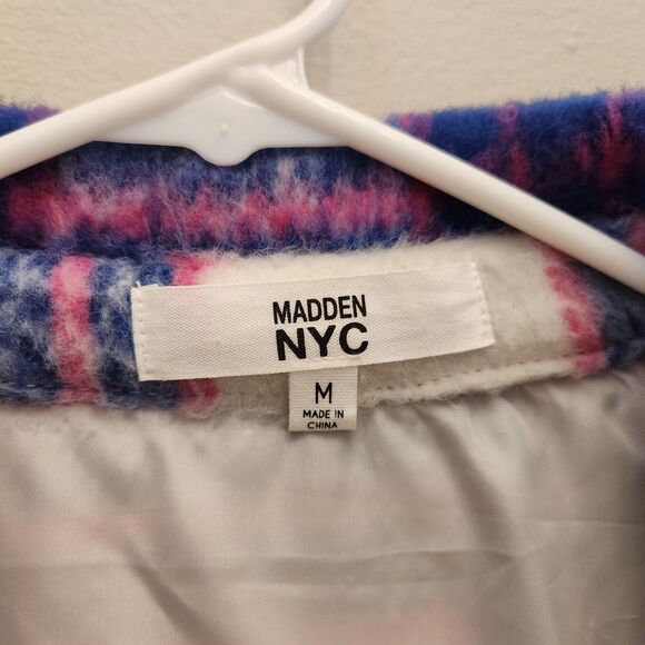 STEVE MADDEN NYC Pink & Blue Plaid Jacket Long Oversized Coat Shacket Sz M City - Picture 7 of 9